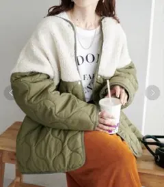 DISCOAT ボア切替キルティングコート カーキ Mサイズ