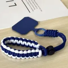 627)パラコード ストラップ タグホルダー付き 青×白