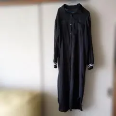 ブラック長袖シャツドレス ストライプ付き