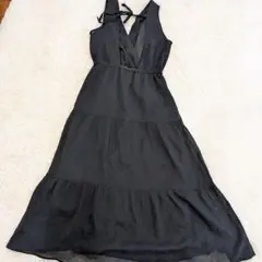 ​w closet✨バックリボン ティアードワンピース マキシ丈 Vネック黒 F