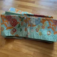 青緑色 花柄 帯