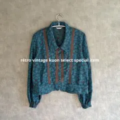 昭和レトロ花柄ブラウス　ヴィンテージシャツ　レース編み　ショート丈　古着コーデ