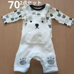 クマ耳付きオーバーオール　長袖2点セット70