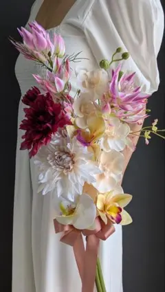 アーティフィシャルフラワー　ウエディングブーケ　クラッチ　アー厶ブーケ　胡蝶蘭
