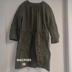 MACPHEE マカフィー ノーカラーコート カーキ 38 春アウター