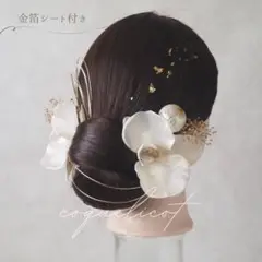 胡蝶蘭 シャンパンカラー 髪飾り 金箔シート付／成人式 卒業式 結婚式 ⑦
