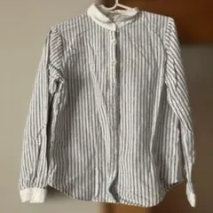 Samansa Mos2 白とグレーのストライプ長袖シャツ
