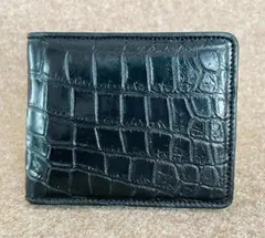 極希少 定価25.3万 ガンゾ スモールクロコ ネイビー 二つ折り財布