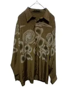 【M0064】90s ビンテージ 唐草模様 渦模様 和風 長袖シャツ M