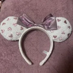 ミニーマウスカチューシャ スパンコール 白 ピンク