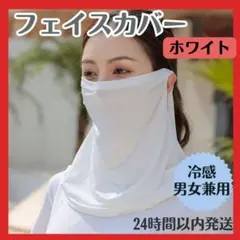 フェイスカバー マスク 耳掛け UVカット 首 冷感 ホワイト 男女兼用040