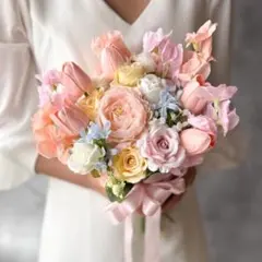 春のピンクチューリップクラッチブーケ☆ブートニア