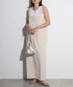 Bonjour Sagan リネンタッチWタックジャンパースカート　ベージュ