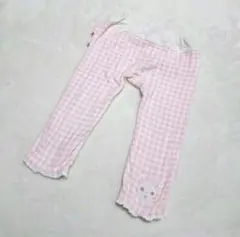 クーラクール♡ウサギ刺繍ピンクチェックレギンス 80