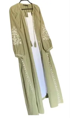 新品　ロングワンピース　シャツワンピース　刺繍　インド綿　春物