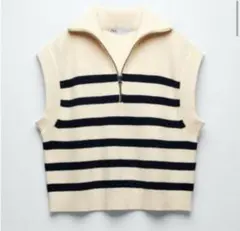 ZARA ストライプ ハイネックニットベスト
