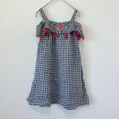 トミーバハマ ギンガムチェック 130 オフショルダー チュニック 刺繍 白 黒