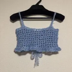 ハンドメイド　ライトブルー ニットビスチェ レースアップ