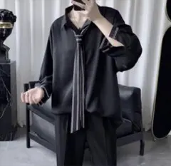 サテン メンズシャツ ストライプネクタイ付きネクタイ付きシャツ モード 韓国