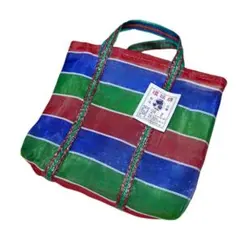 【新品】台湾雑貨 金獅牌 漁師網ナイロンバッグ（赤・緑・青のストライプ）