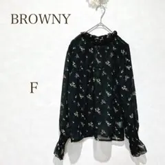 ブラウニー　ブラウス　シフォン　花柄　透け感　カジュアル　フリル袖　フェミニンのサムネイル