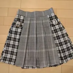 ピンクラテSサイズ160 モノトーンチェック柄プリーツスカート