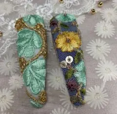 刺繍入りエレガントヘアクリップ2個セット