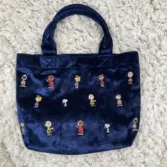 ピーナッツ　スヌーピー　ミニ　バッグ　ネイビー　刺繍　ランチトート