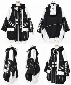 REFLEM バックル付き オーバーサイズ パーカー ブラック×ホワイト