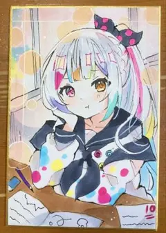 ブルアカ 才羽モモイ ファンアート 手描きイラスト 色紙 一点物 メイド