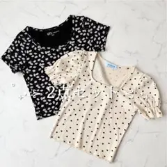 【2点 まとめ売り 】 半袖カットソー 花柄 ドット柄 クロップド S〜M