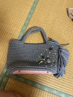 星スタッズ付き フリンジトートバッグ グレー