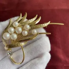 【27】ゴールドトーン　パールブローチ　ヴィンテージ　エレガント
