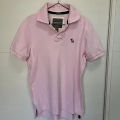 アバクロピンク ポロシャツ リブ襟 小ロゴ刺繍
