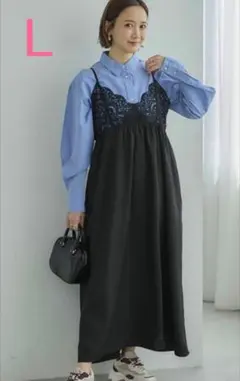 新品タグ付♡しまむら 田中里奈 mysa レースキャミワンピース L 黒