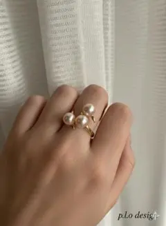 【大珠】あこや真珠 3連リング 7-8mm S925 フリーサイズ 指輪