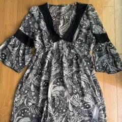 ペイズリー柄七分袖チュニック　シースルー