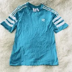 adidas アディダス 半袖Tシャツ ロゴ刺繍 水色 オリジナル　Mサイズ相当