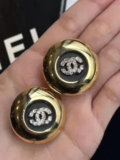 【美品】CHANEL ココマーク ゴールド ボタン ラインストーン　イヤリング