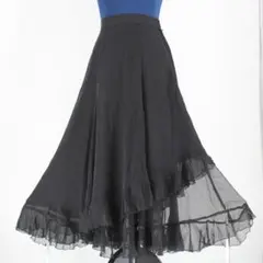 【日本製 社交ダンス衣装】ブラック Chacott スカート 黒 無地 フリル
