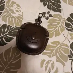 ブラウンレザー イヤホンケース カラビナ付き