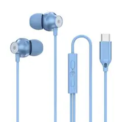 Type-C イヤホン ブルー 有線 カナル型 通話 マイク付き 音量調整OK