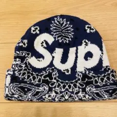 t*o様 Supreme Big Logo Beanie Navy Bandan