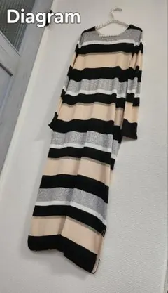 春夏ワンピ　美品　ダイアグラム シルク ロングワンピース ボーダー 36