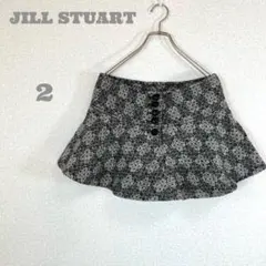 ジルスチュアート/ミニスカート/ハイウエスト/総柄/ジャガード/美脚/上品/白黒