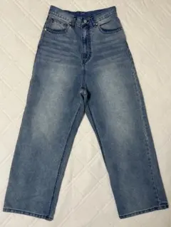 MONO-MART ヴィンテージメイクバギーセミワイドデニムパンツ　ライトブルー