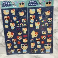 日焼けキティ　デニムステッカー　2枚セット　サングラス　ハイビスカスキティ
