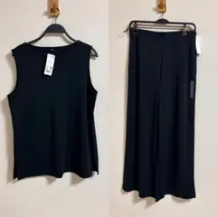 【2点売り】クレープジャージー　ノースリーブとストレートパンツ　XL ブラック