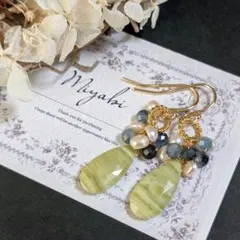 天然石 サーペンティン ピアス 14kgf