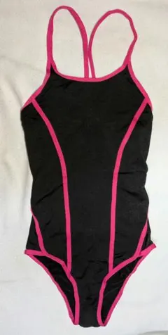 ⑥レディース競泳水着 黒 ピンクパイピング ハイレグ 新品未使用 M 匿名配送